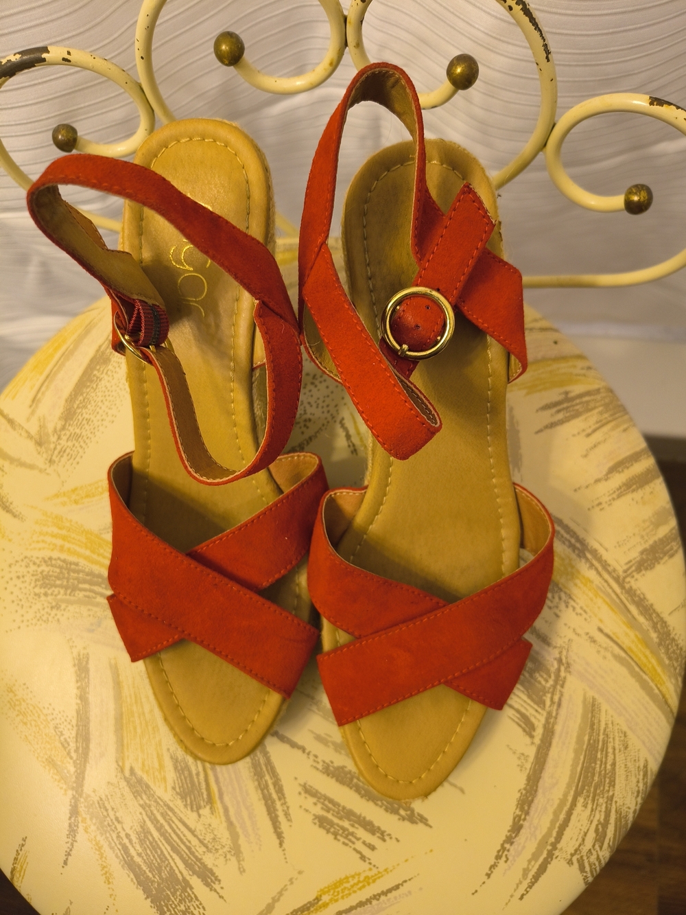 Sugar Red Suede Crisscross Ankle Strap Sandals